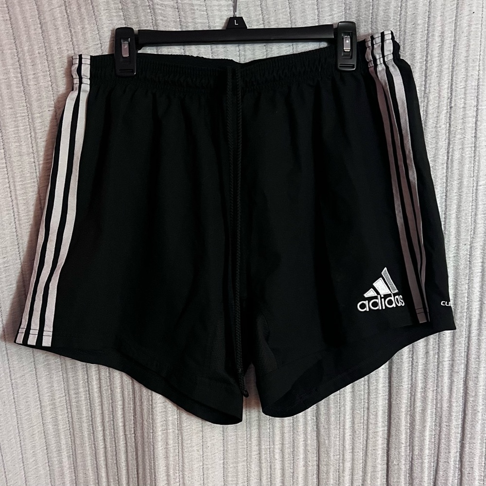 Adidas Women's Black Athletic Shorts with White Stripes